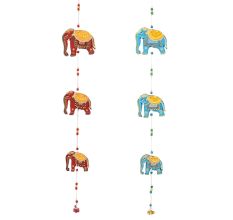 Handmade Wooden Elephant Wall Hanging for Home Decor - Blue, Red